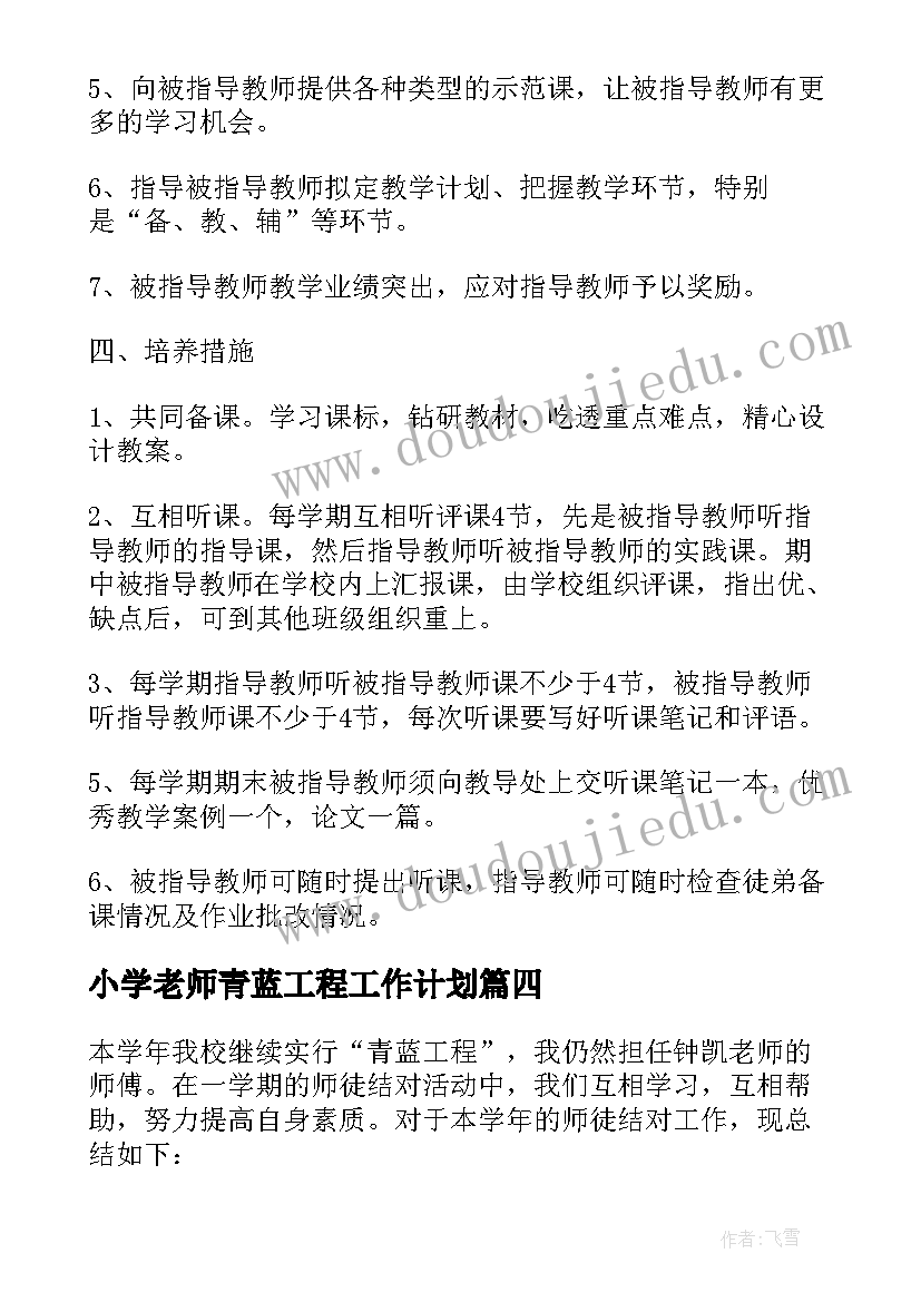 2023年小学老师青蓝工程工作计划(实用8篇)