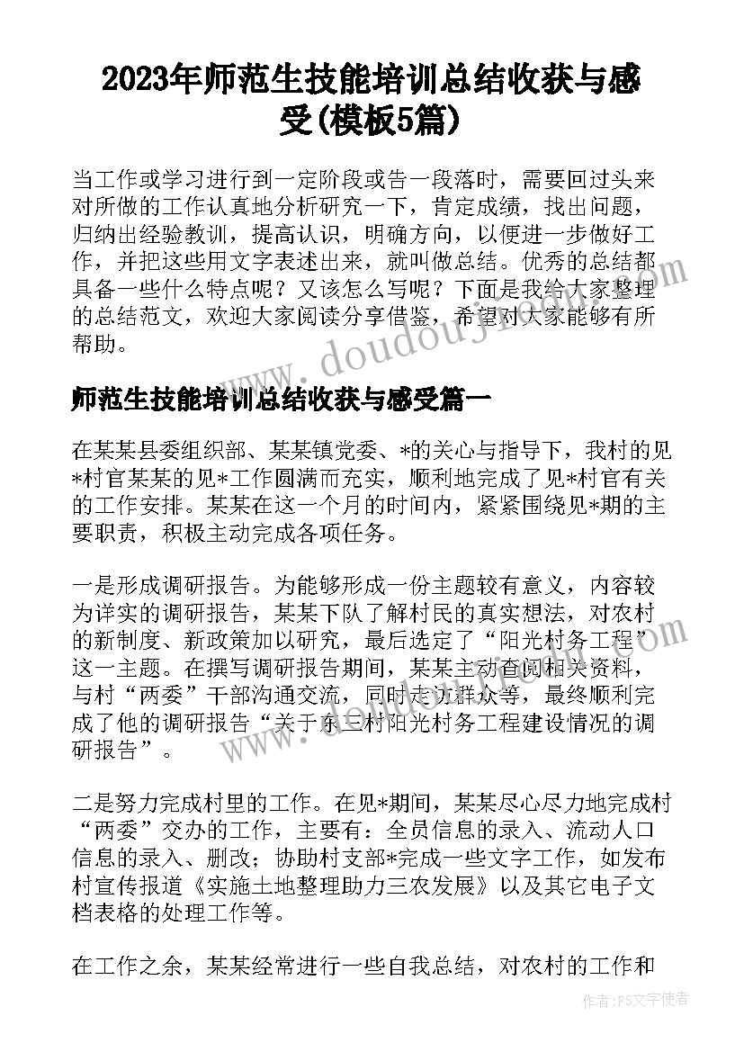 2023年师范生技能培训总结收获与感受(模板5篇)