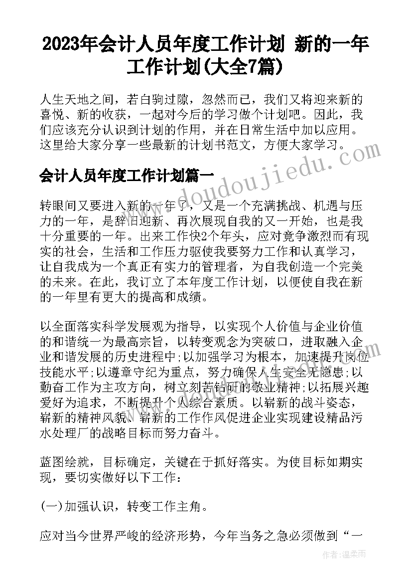 2023年会计人员年度工作计划 新的一年工作计划(大全7篇)