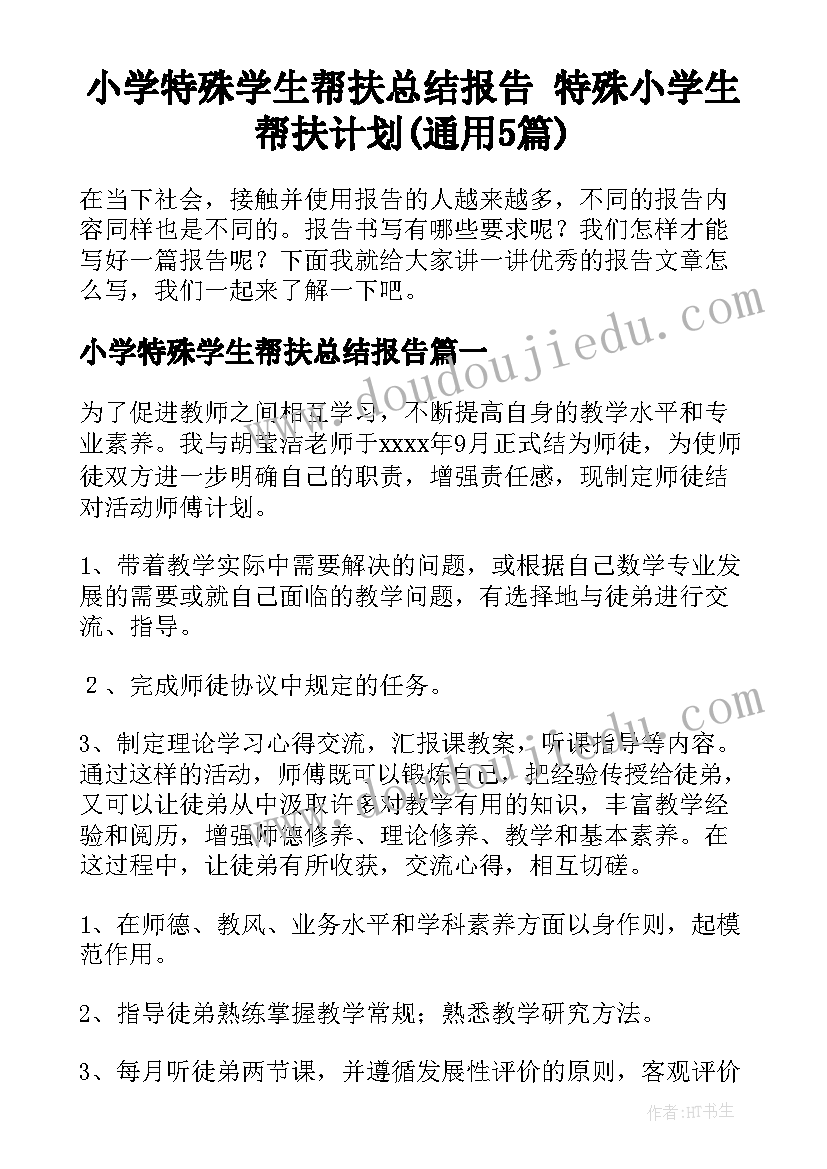 小学特殊学生帮扶总结报告 特殊小学生帮扶计划(通用5篇)