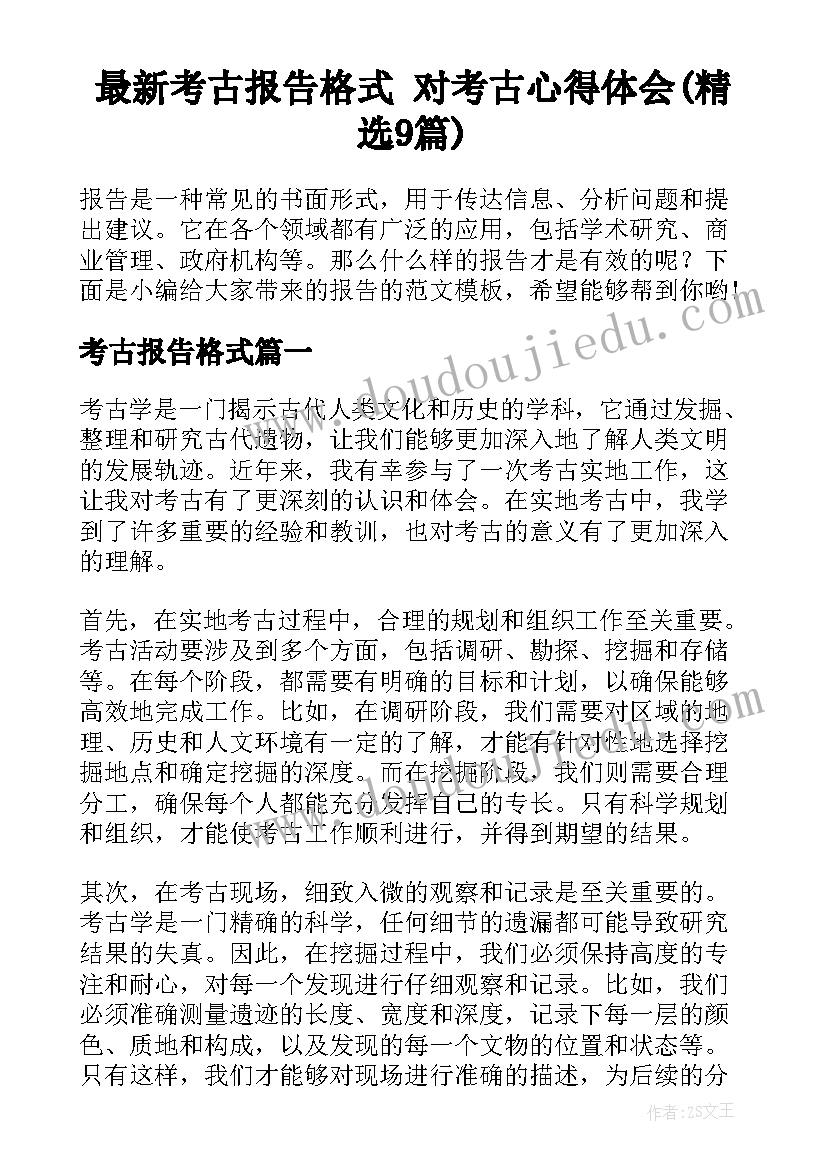 最新考古报告格式 对考古心得体会(精选9篇)