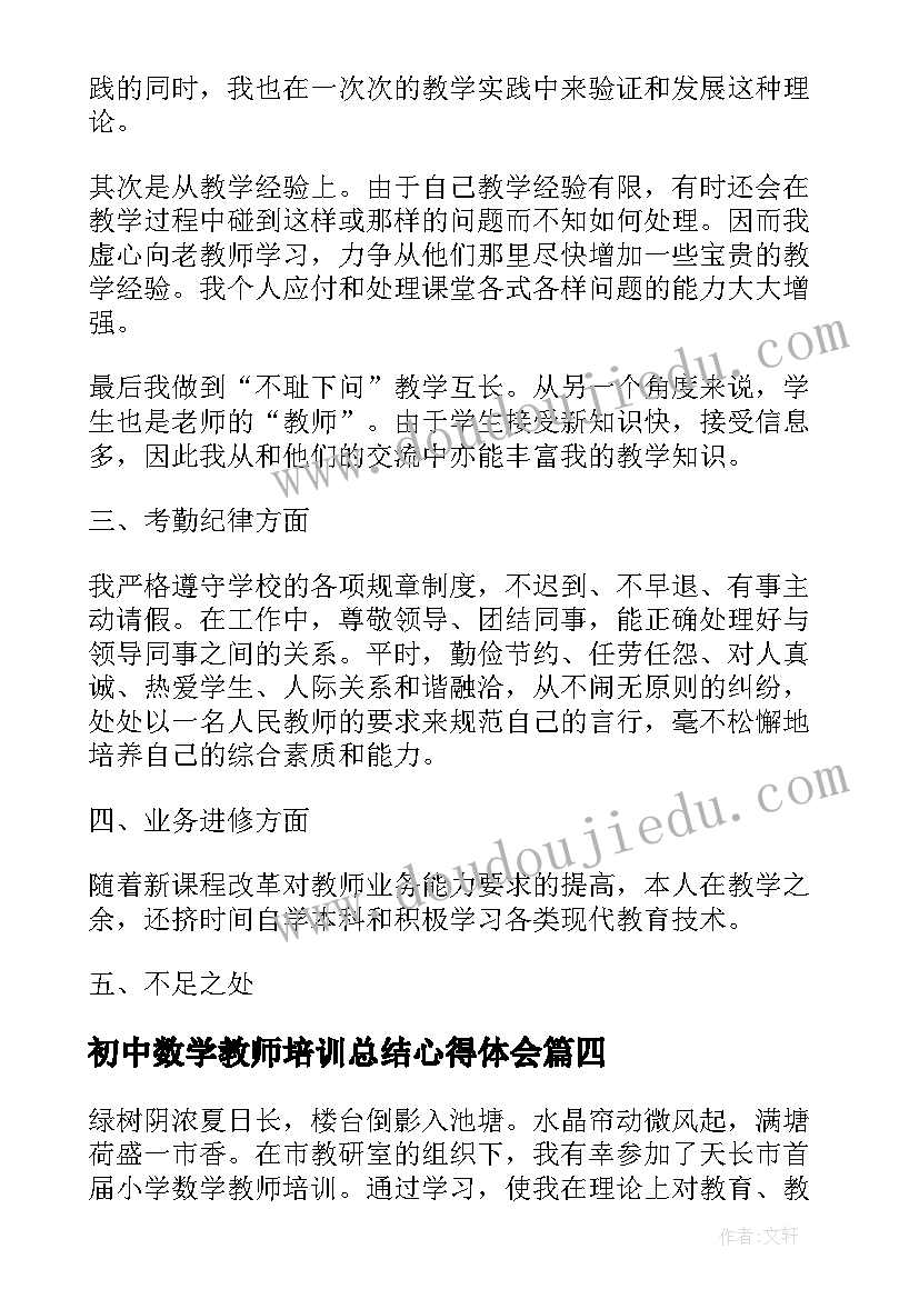 最新初中数学教师培训总结心得体会 初中数学教师网络培训总结(精选5篇)