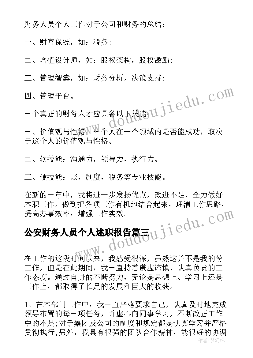 2023年公安财务人员个人述职报告(汇总5篇)