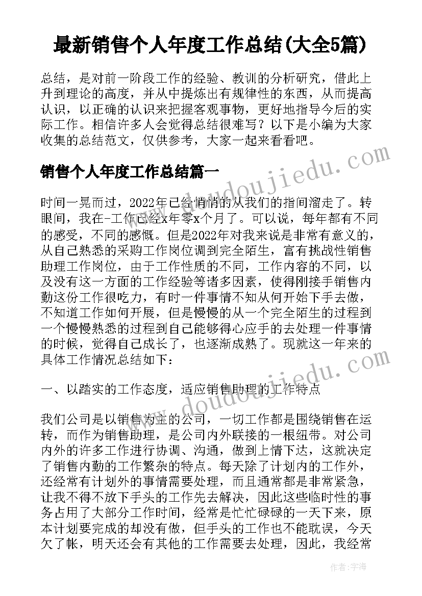 最新销售个人年度工作总结(大全5篇)