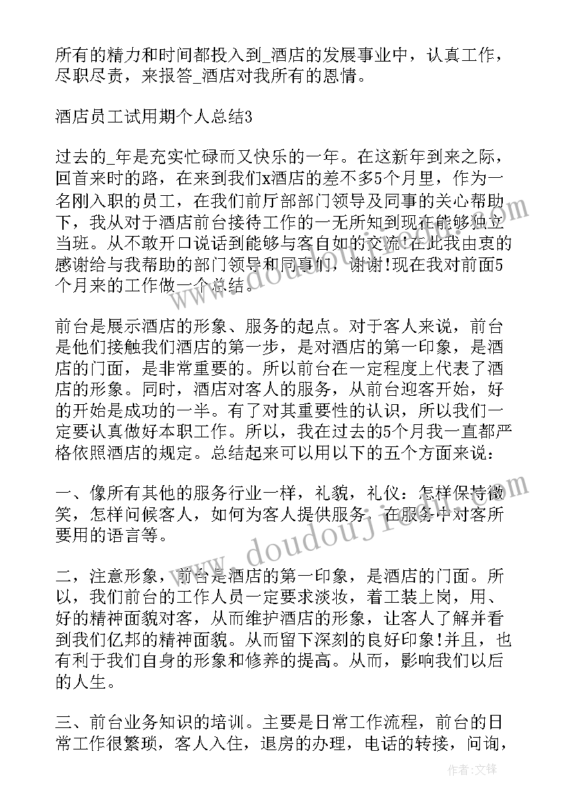 酒店员工试用期个人总结(精选8篇)