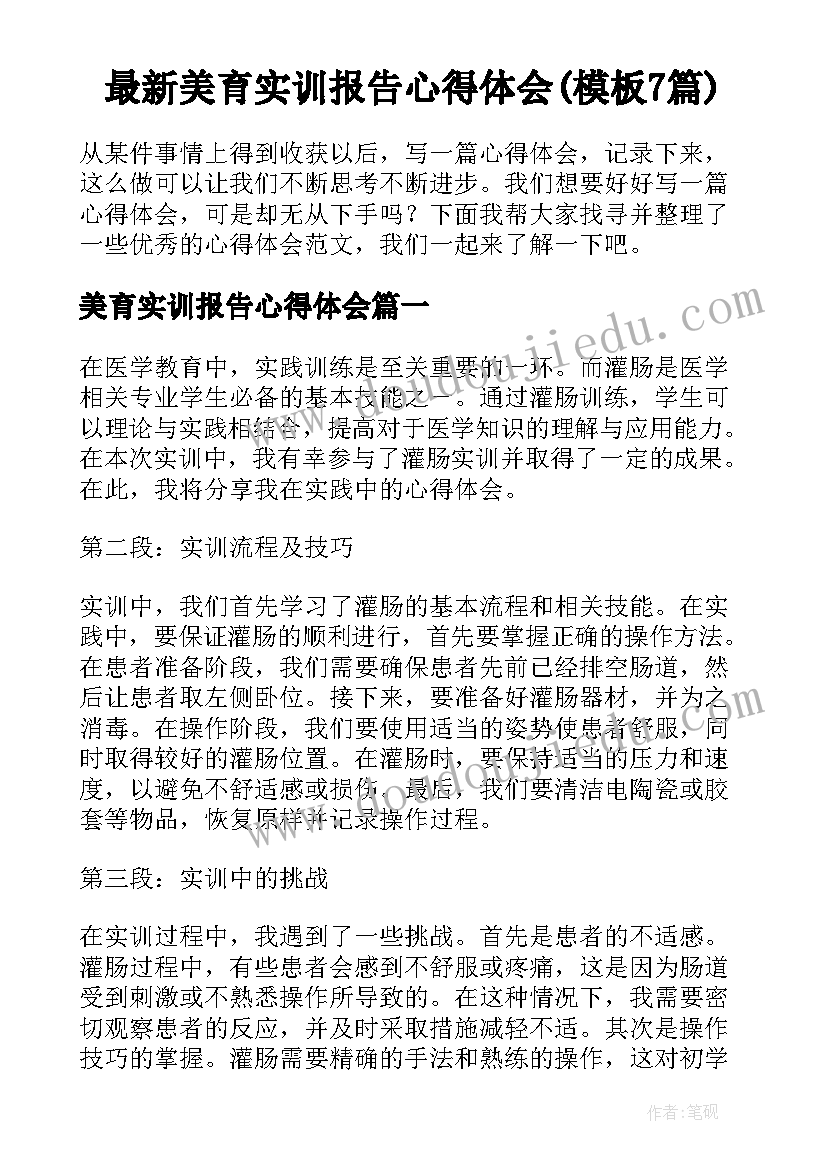 最新美育实训报告心得体会(模板7篇)