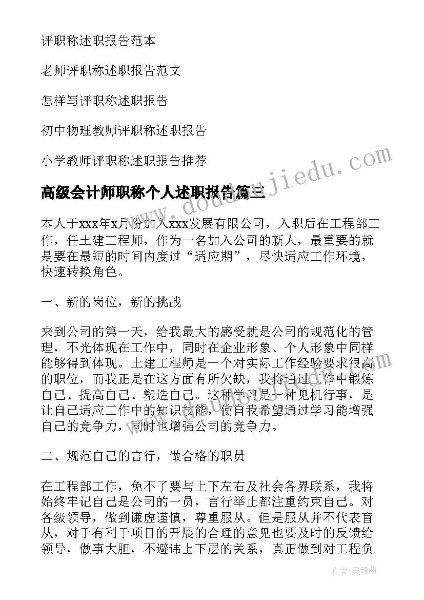 高级会计师职称个人述职报告(优质9篇)