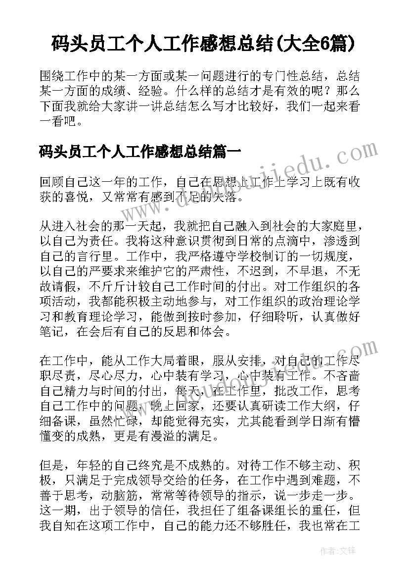 码头员工个人工作感想总结(大全6篇)