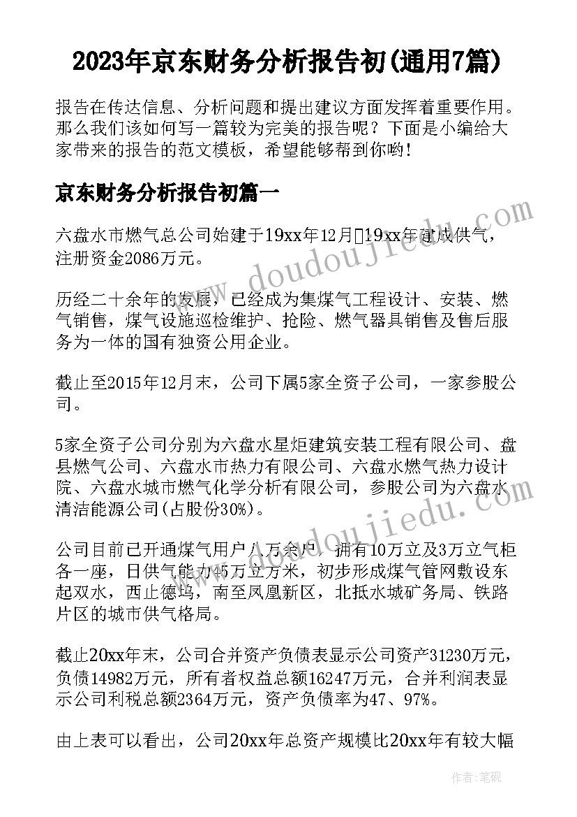 2023年京东财务分析报告初(通用7篇)