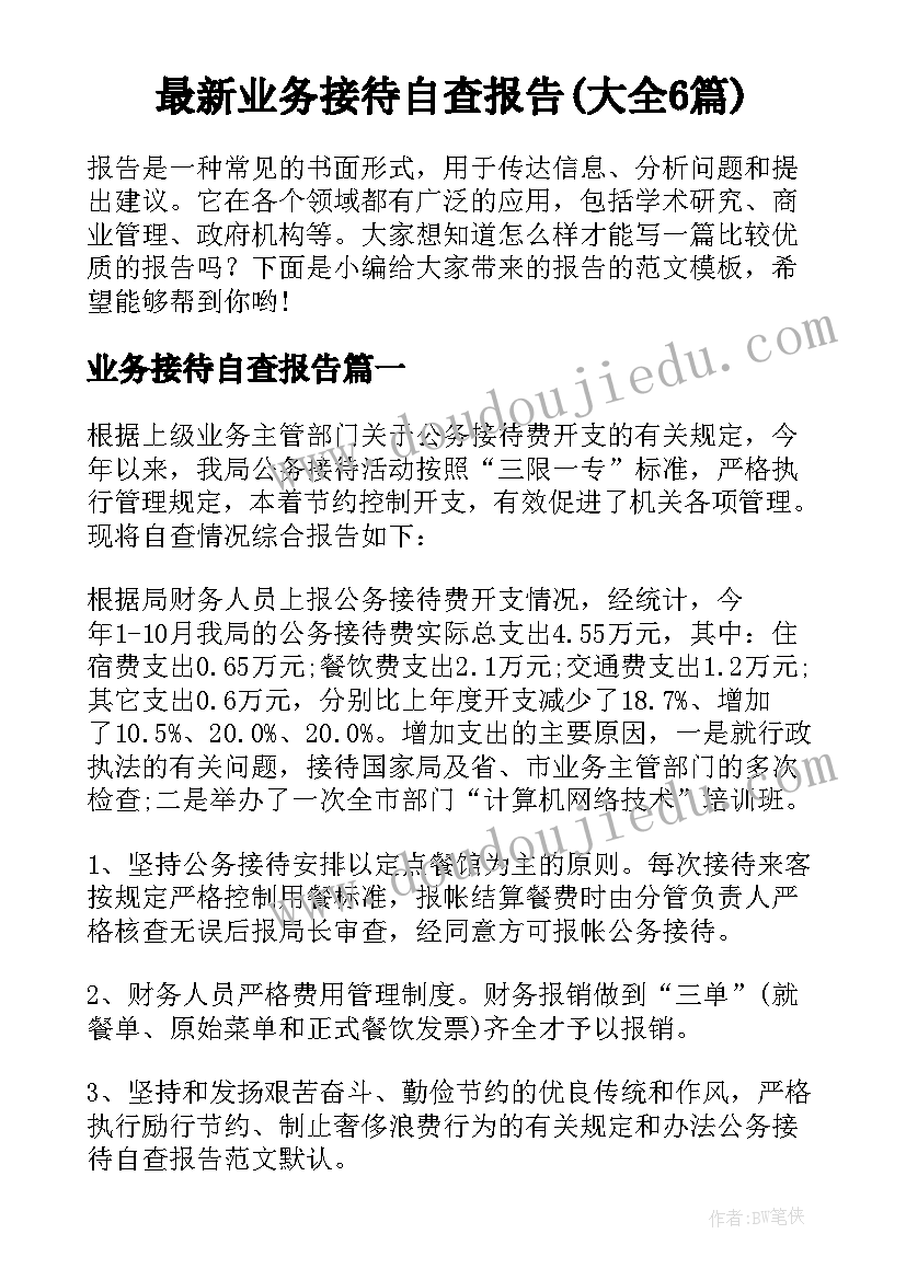 最新业务接待自查报告(大全6篇)