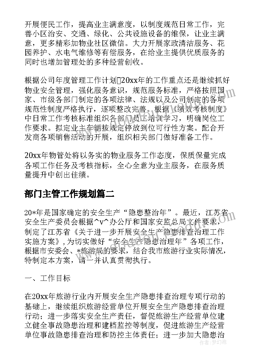 最新部门主管工作规划(优质5篇)