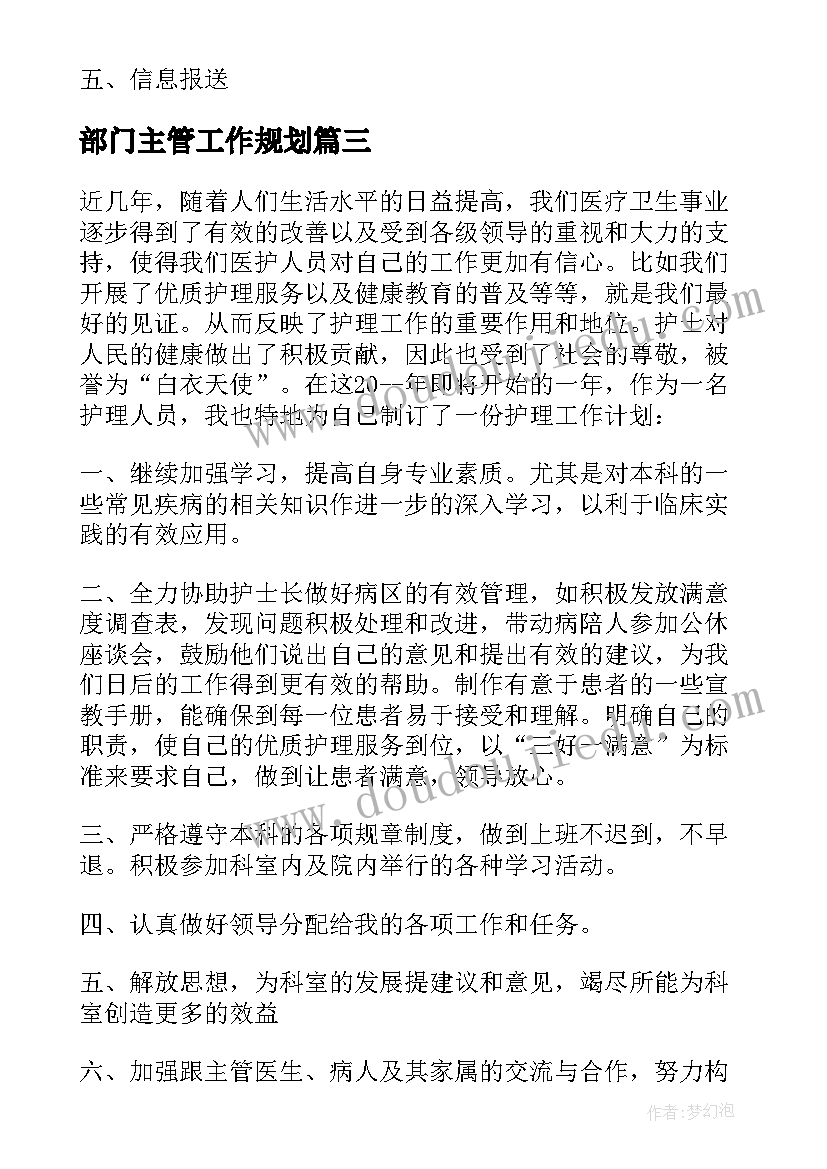 最新部门主管工作规划(优质5篇)