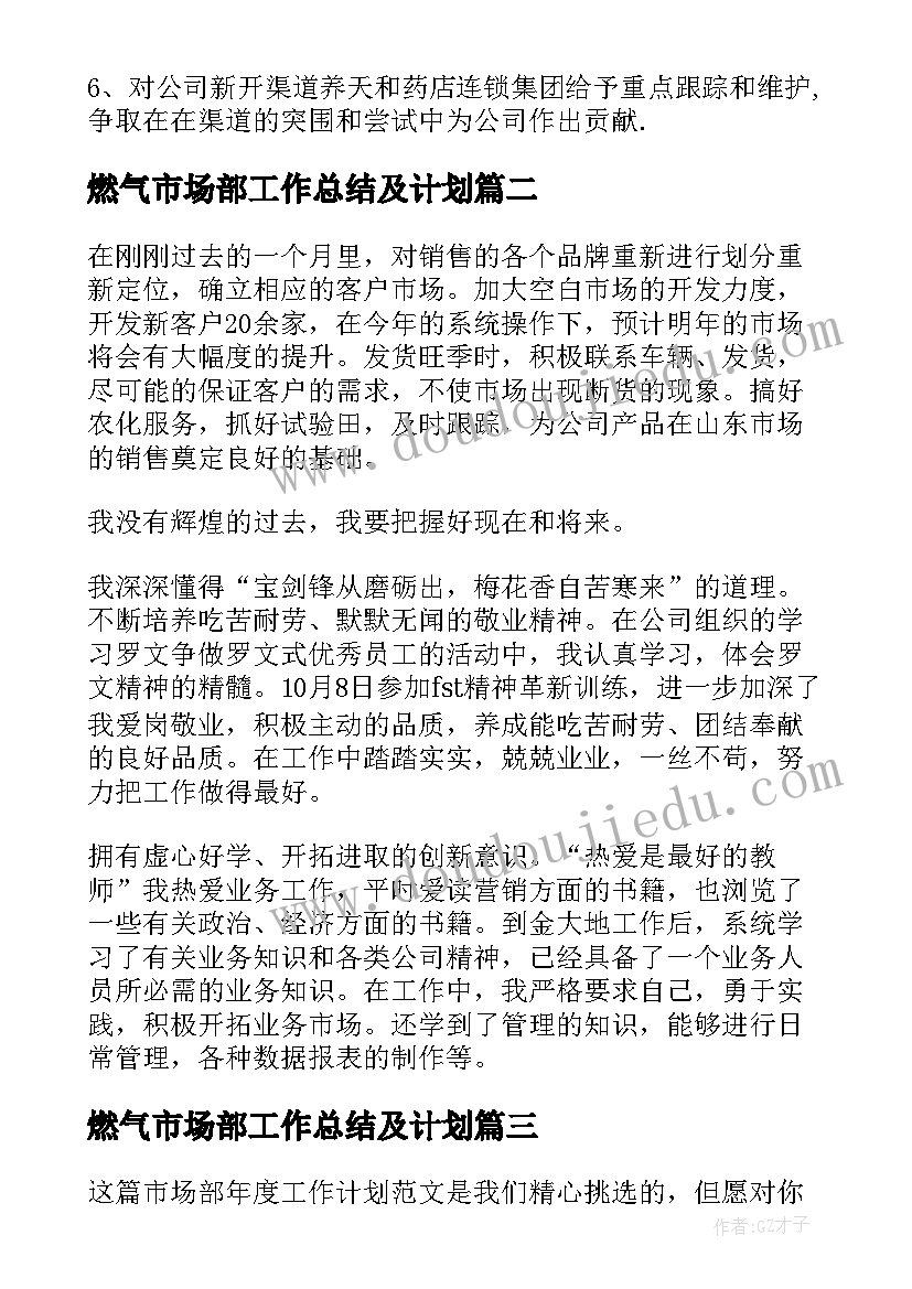 最新燃气市场部工作总结及计划 市场部工作总结及工作计划(精选8篇)