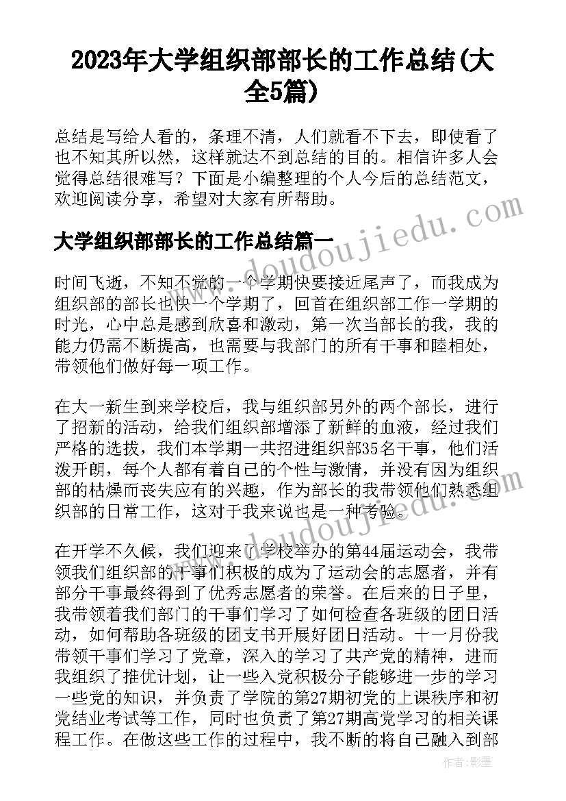 2023年大学组织部部长的工作总结(大全5篇)