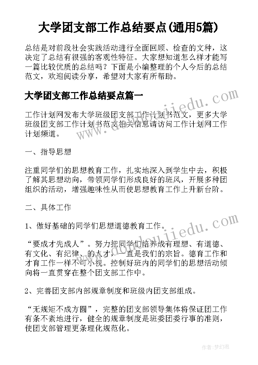 大学团支部工作总结要点(通用5篇)