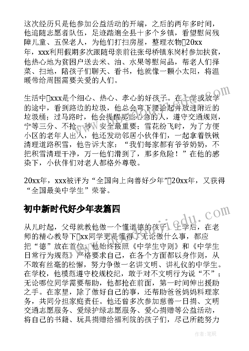 最新初中新时代好少年表 初中新时代好少年先进事迹材料(精选5篇)