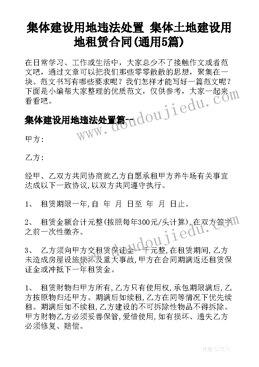 集体建设用地违法处置 集体土地建设用地租赁合同(通用5篇)