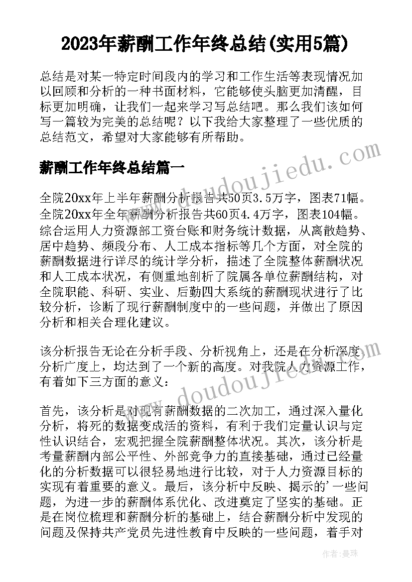 2023年薪酬工作年终总结(实用5篇)