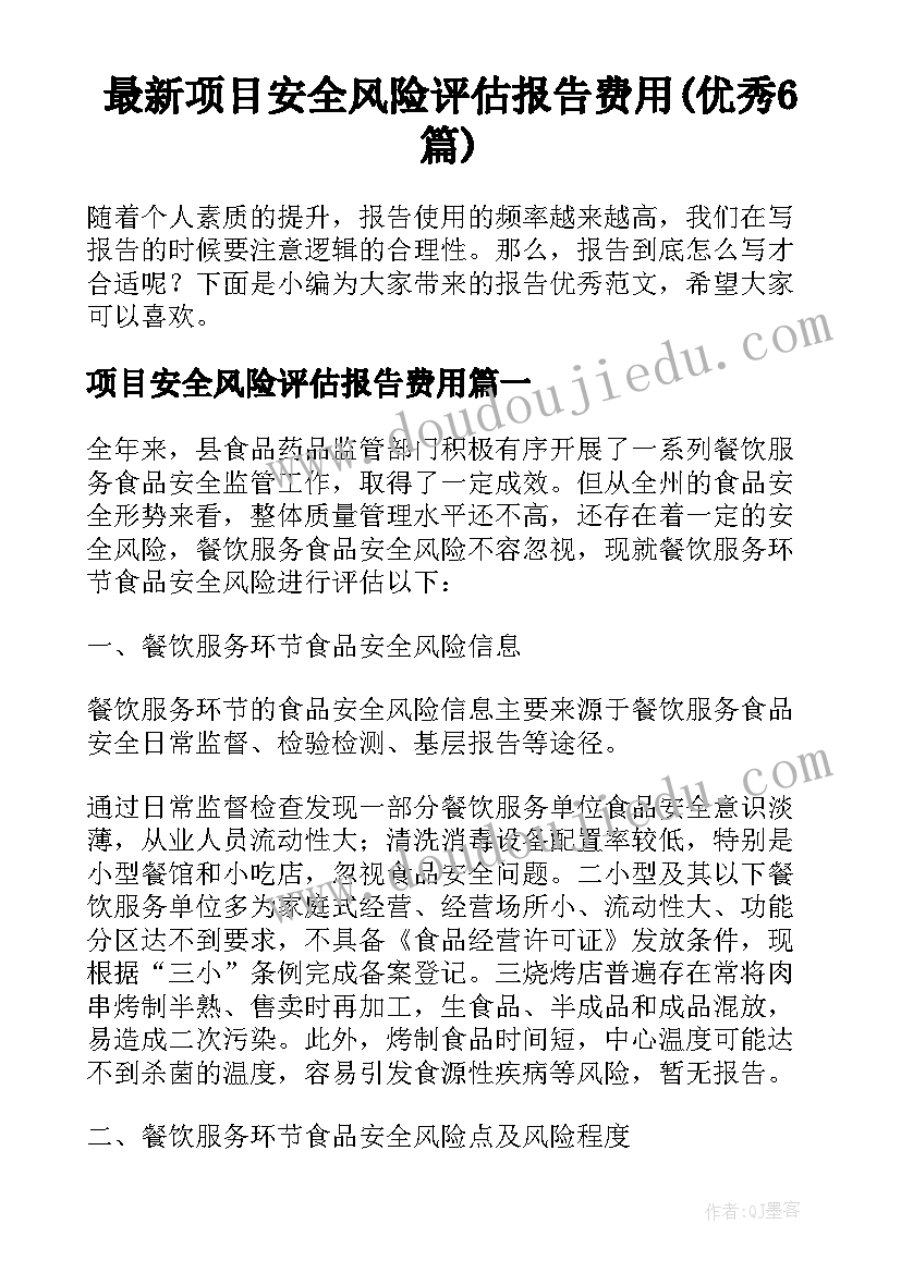 最新项目安全风险评估报告费用(优秀6篇)