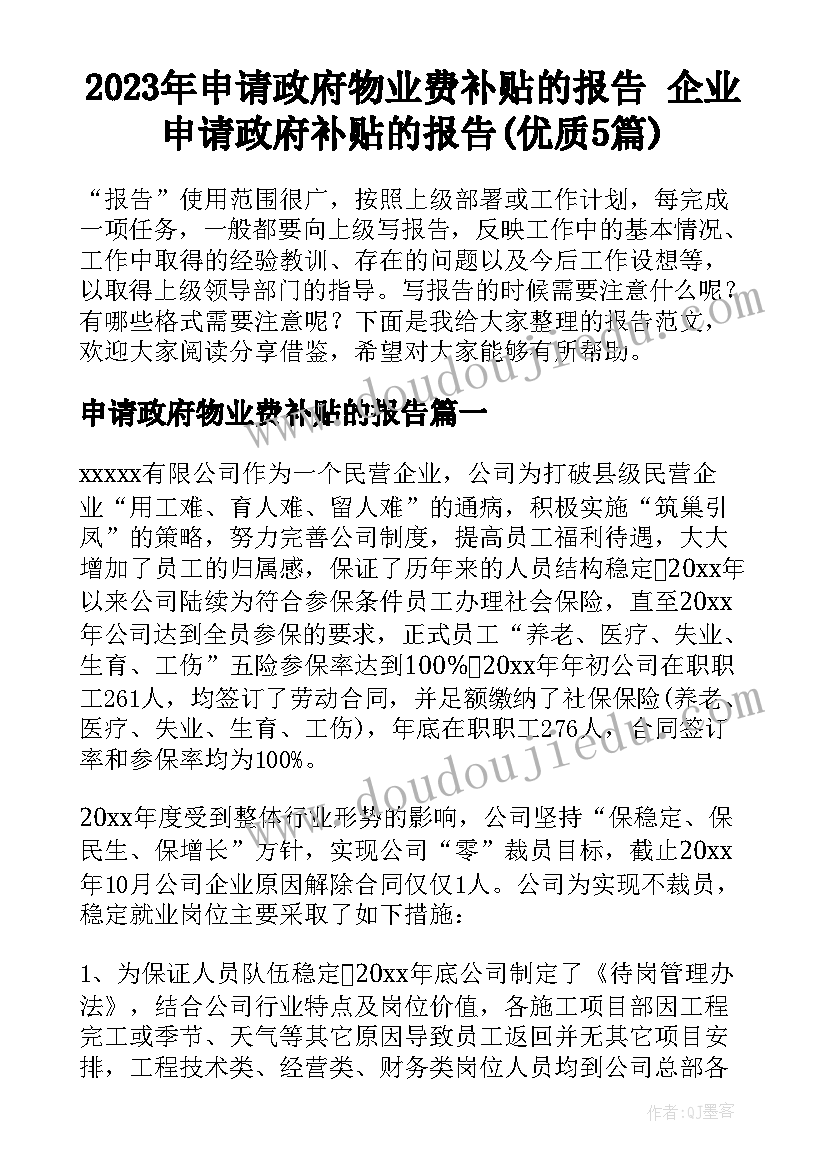 2023年申请政府物业费补贴的报告 企业申请政府补贴的报告(优质5篇)