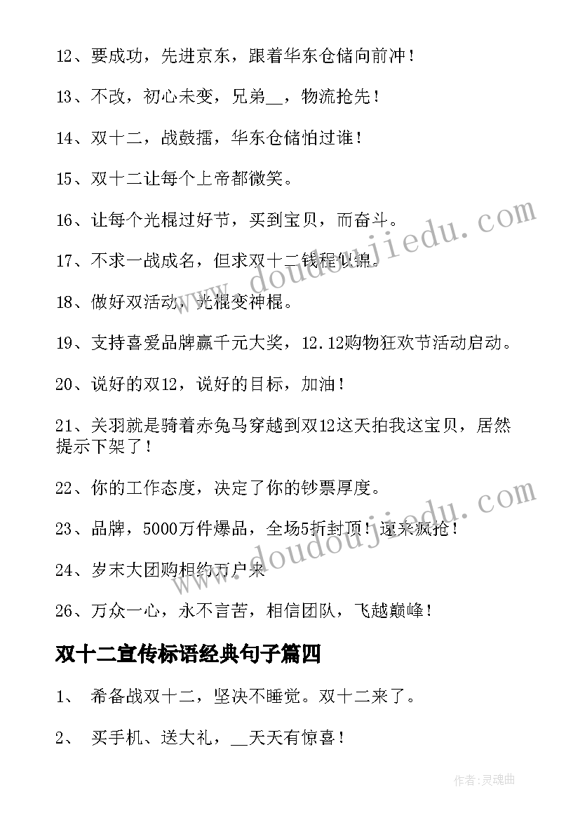 最新双十二宣传标语经典句子 双十二的促销宣传标语(实用5篇)