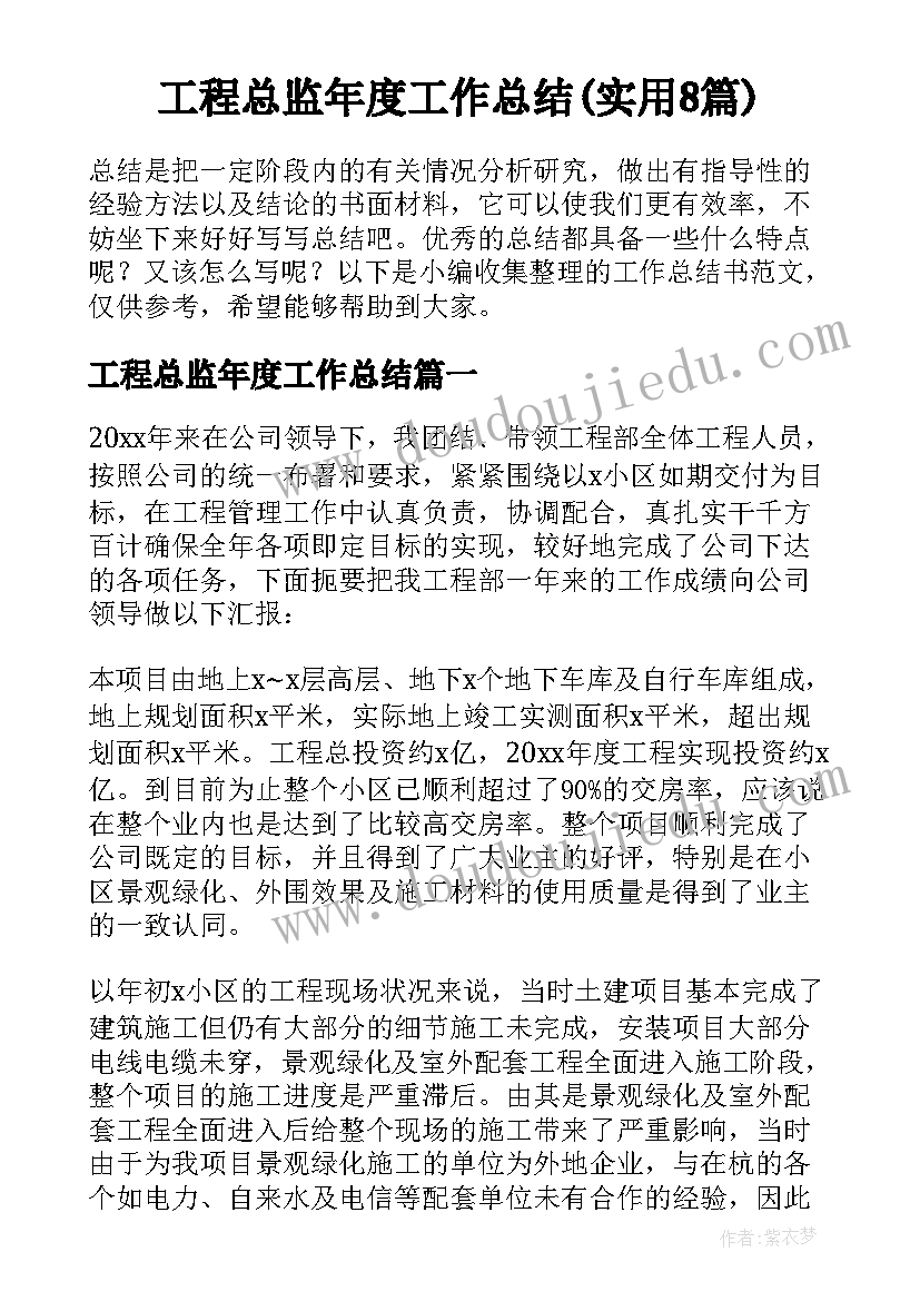 工程总监年度工作总结(实用8篇)