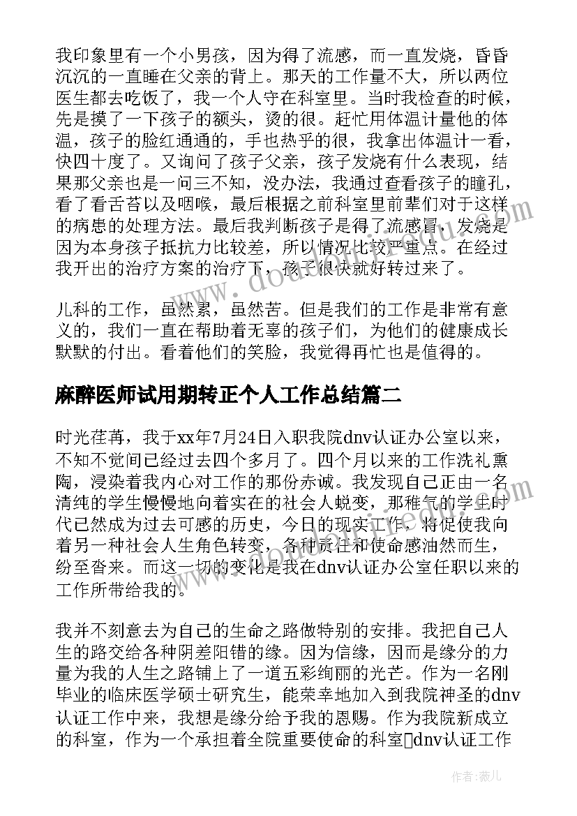 麻醉医师试用期转正个人工作总结(优质8篇)