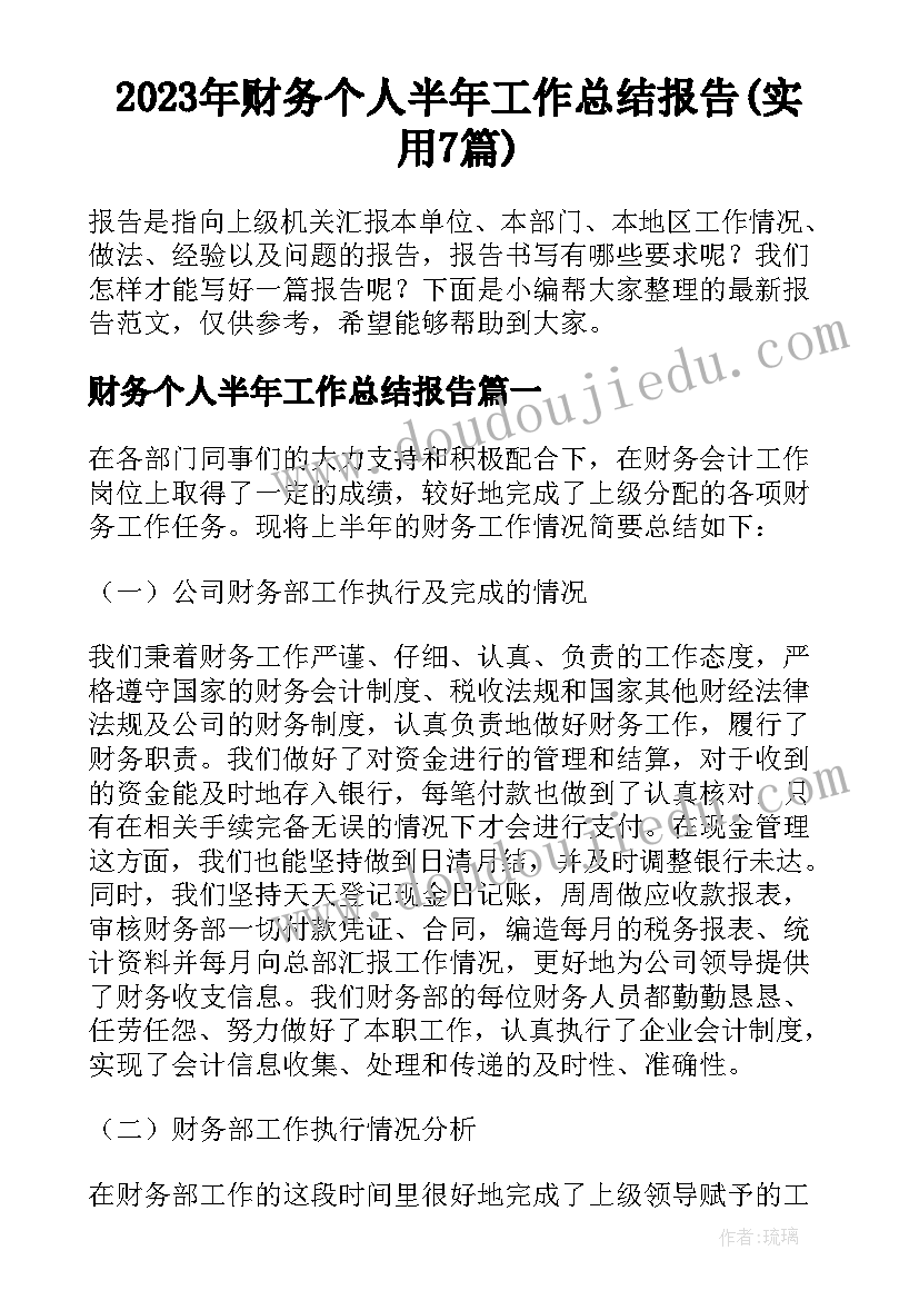 2023年财务个人半年工作总结报告(实用7篇)