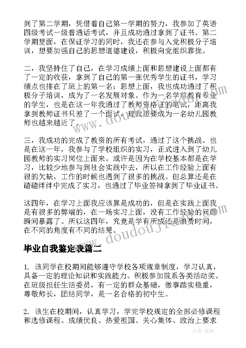 2023年毕业自我鉴定表(实用5篇)