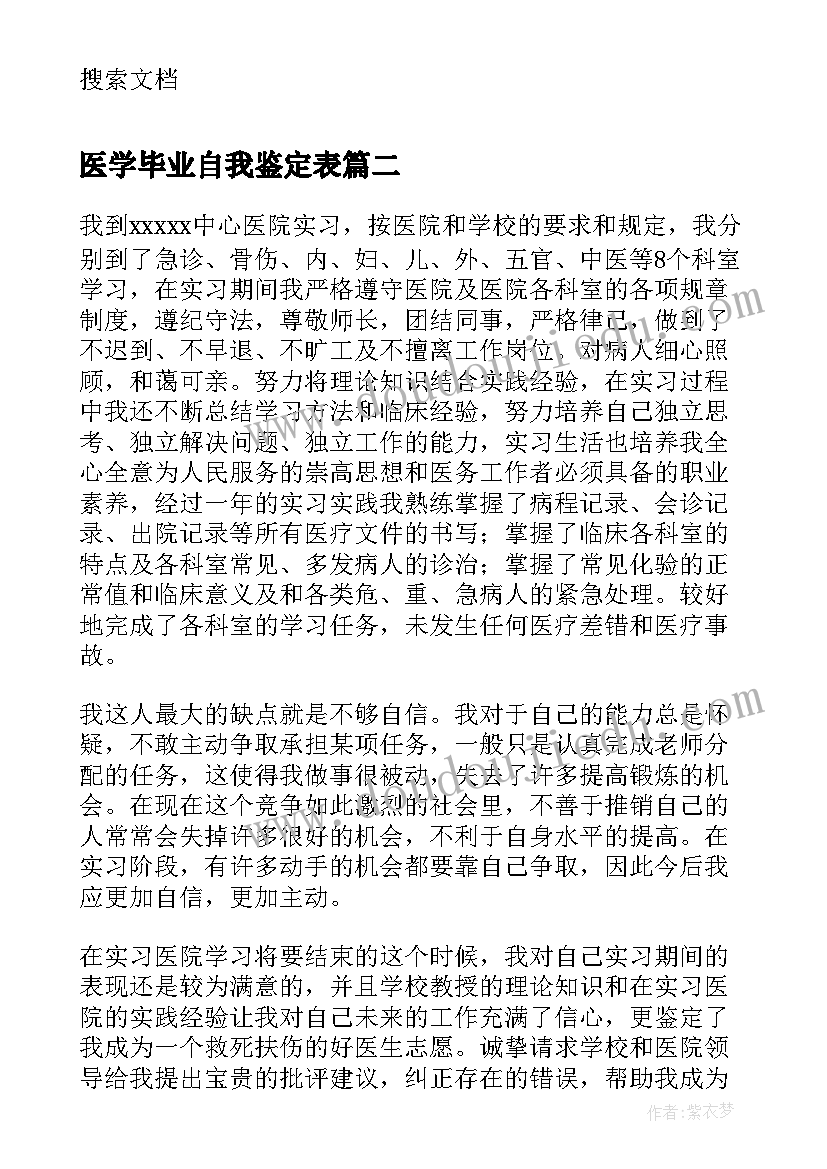 最新医学毕业自我鉴定表(模板5篇)