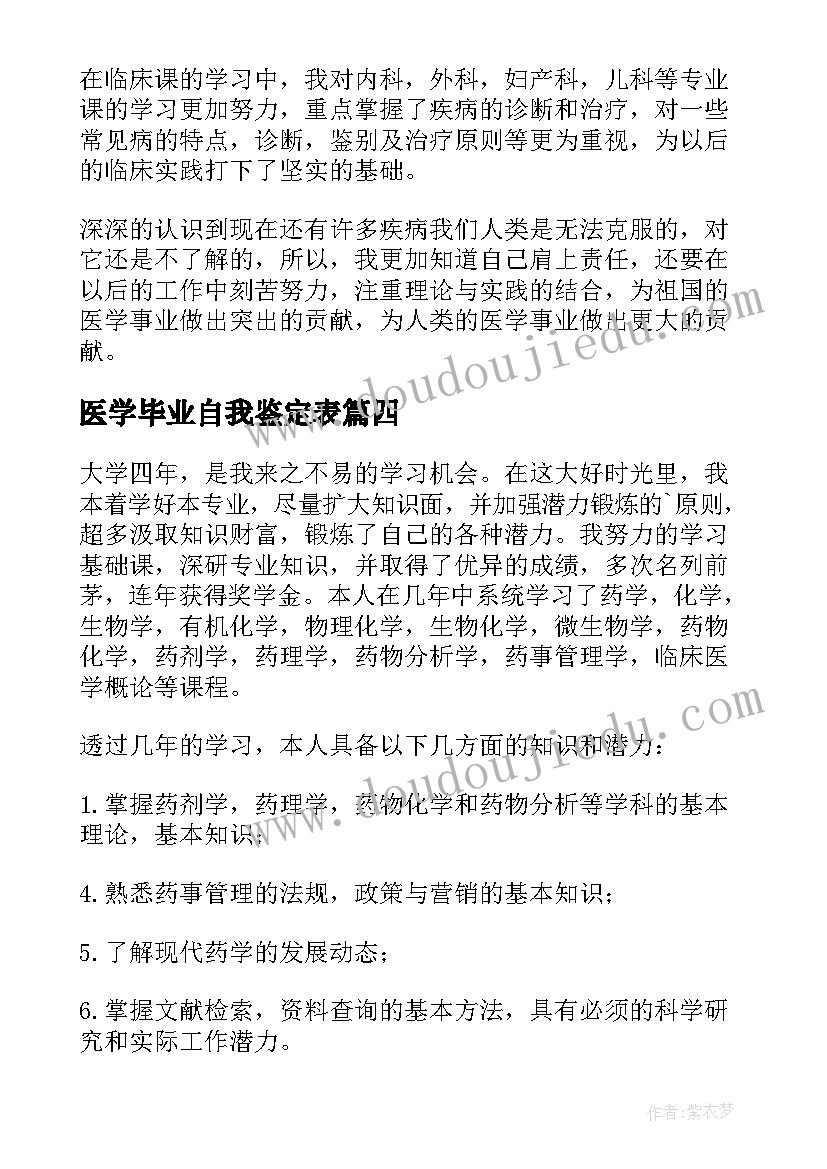 最新医学毕业自我鉴定表(模板5篇)