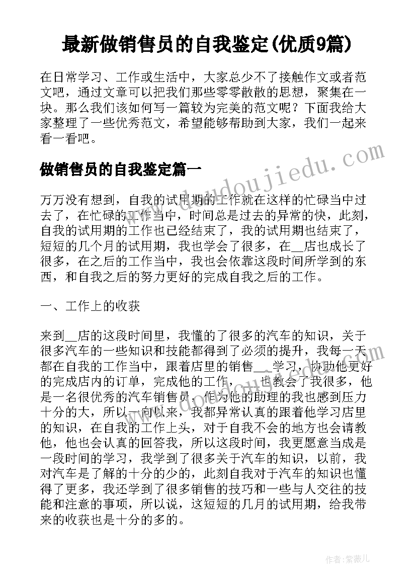 最新做销售员的自我鉴定(优质9篇)