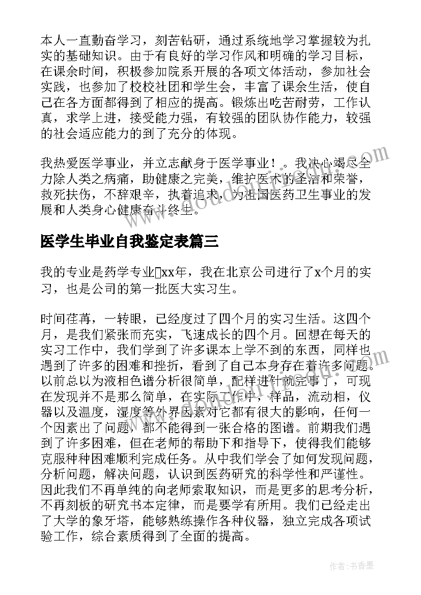 最新医学生毕业自我鉴定表(大全5篇)