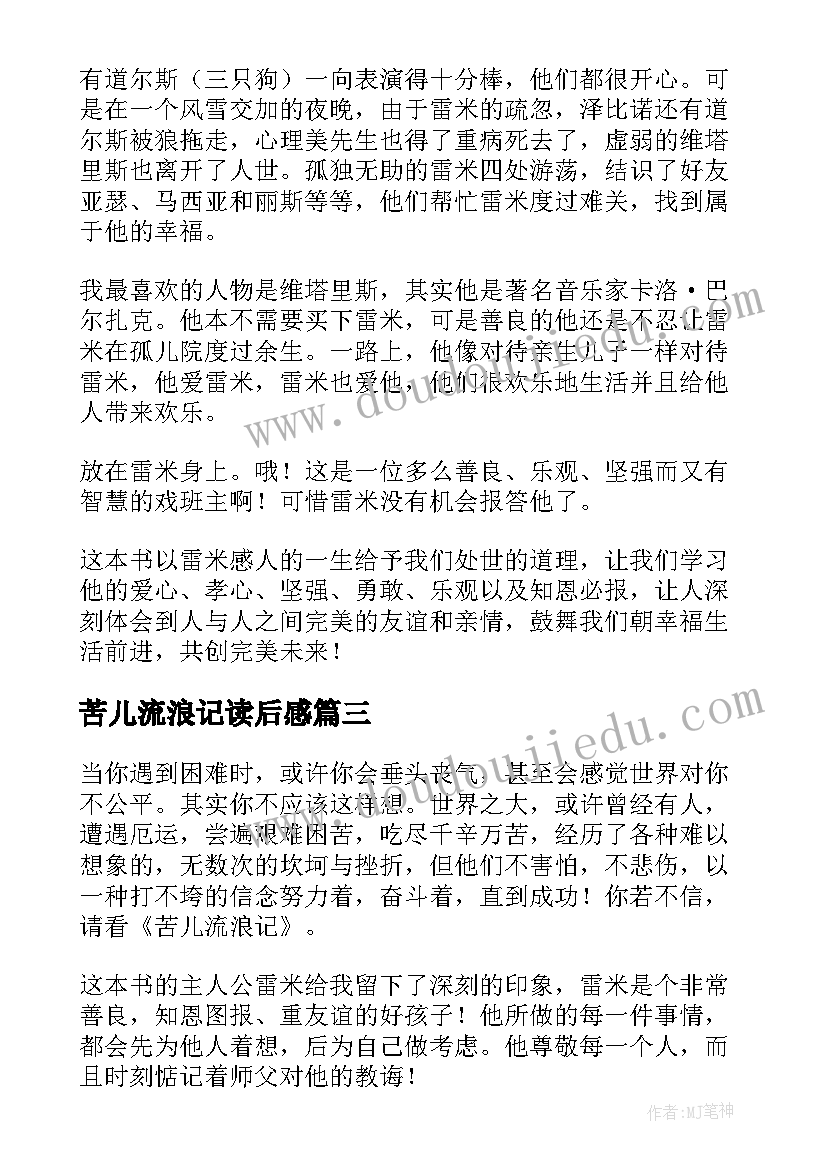 2023年苦儿流浪记读后感(优质10篇)