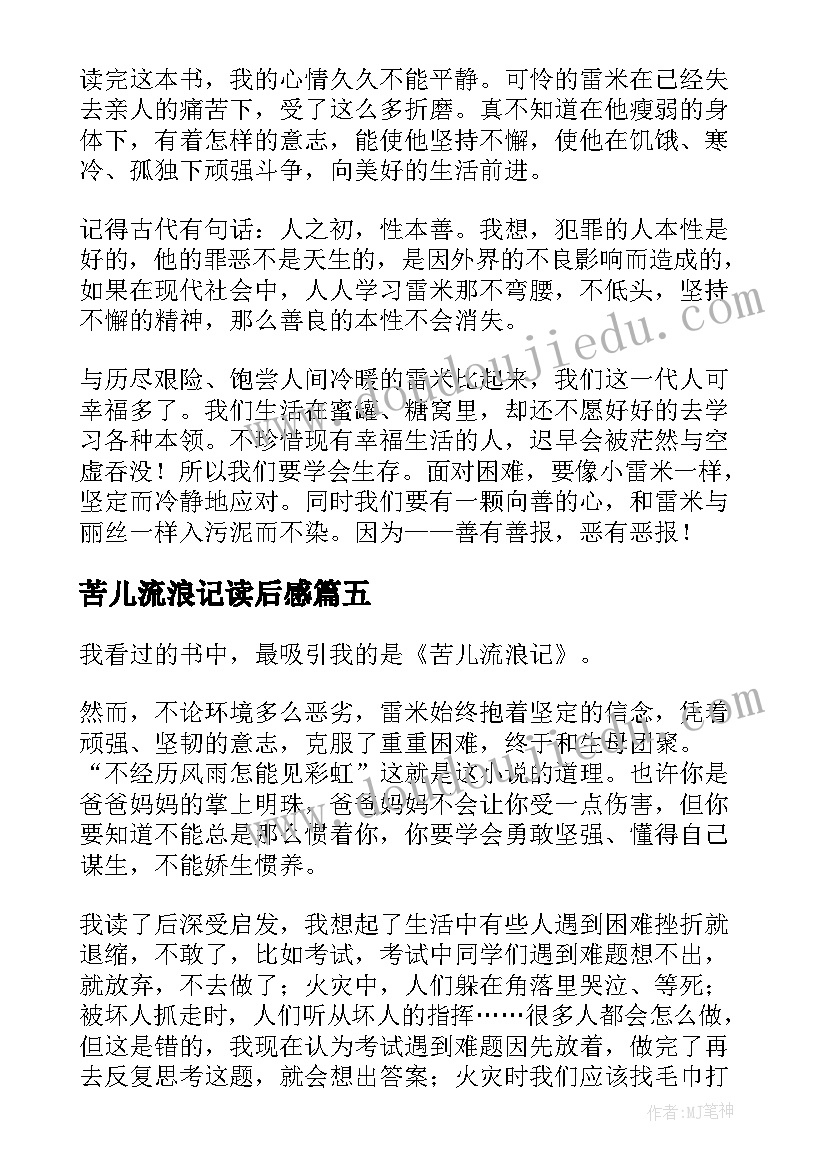 2023年苦儿流浪记读后感(优质10篇)