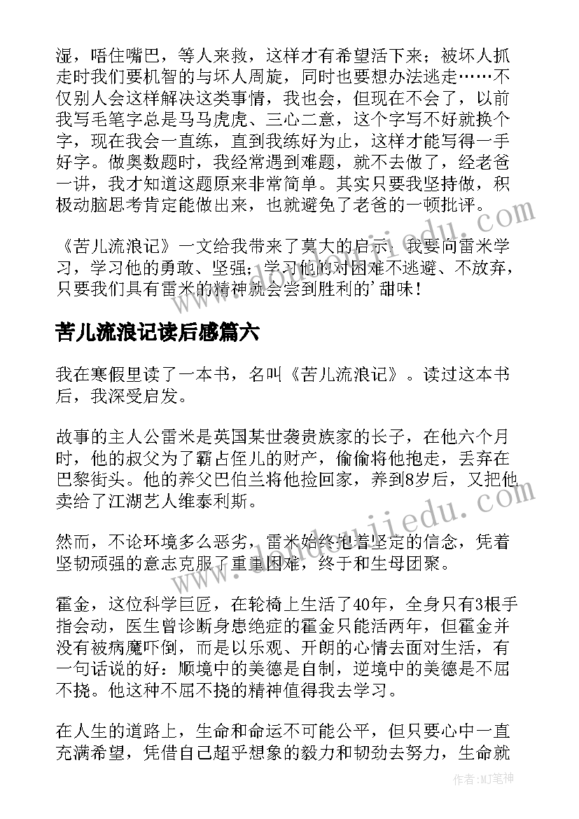 2023年苦儿流浪记读后感(优质10篇)