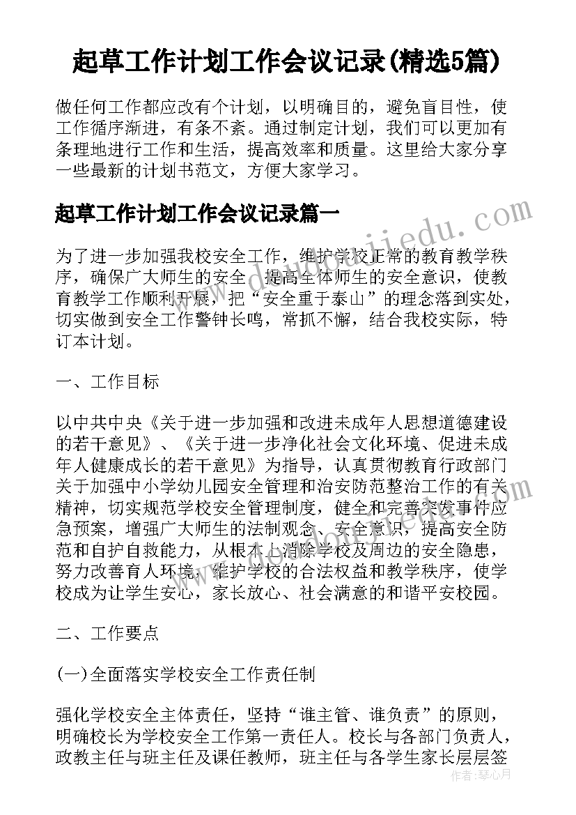 起草工作计划工作会议记录(精选5篇)