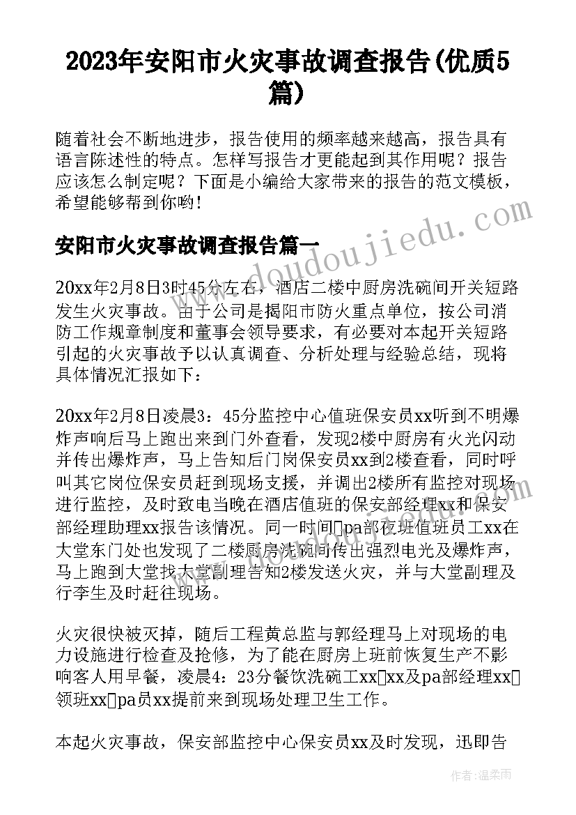 2023年安阳市火灾事故调查报告(优质5篇)