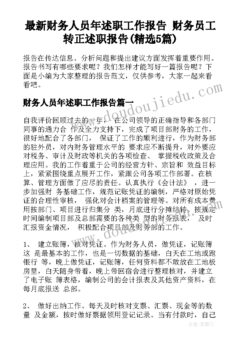 最新财务人员年述职工作报告 财务员工转正述职报告(精选5篇)