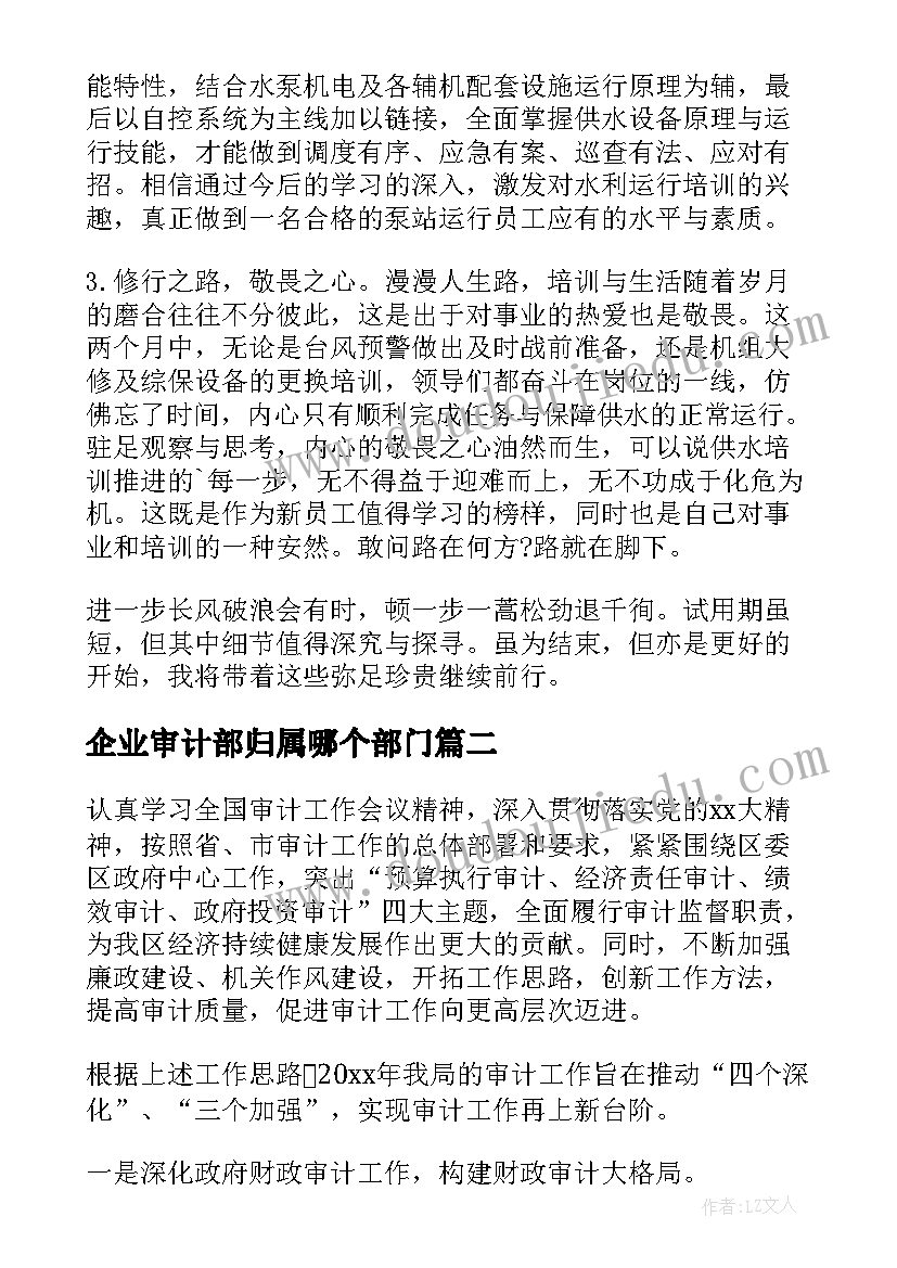 企业审计部归属哪个部门 企业审计部门工作心得体会(优质5篇)