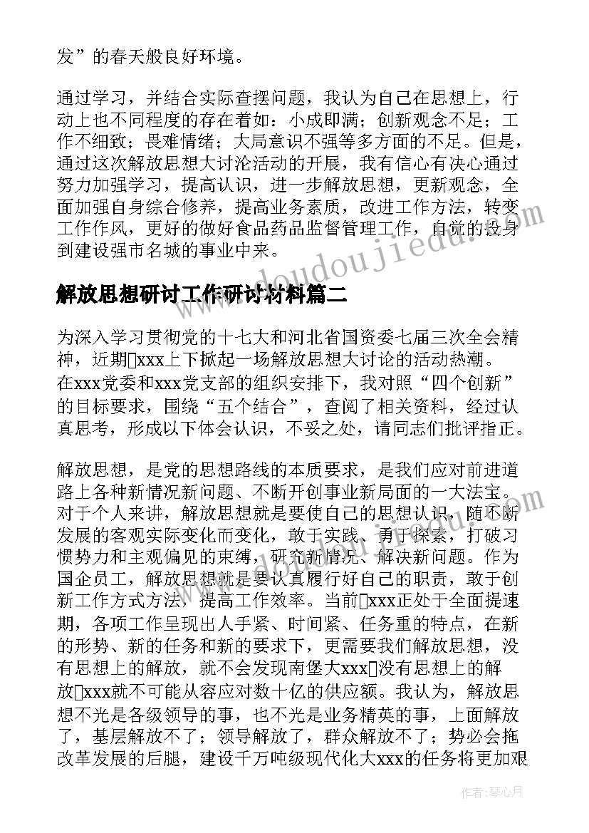 2023年解放思想研讨工作研讨材料 解放思想大讨论专题研讨会发言材料(模板5篇)