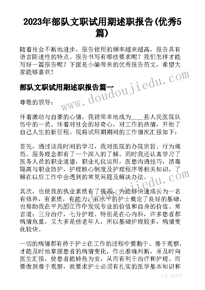 2023年部队文职试用期述职报告(优秀5篇)