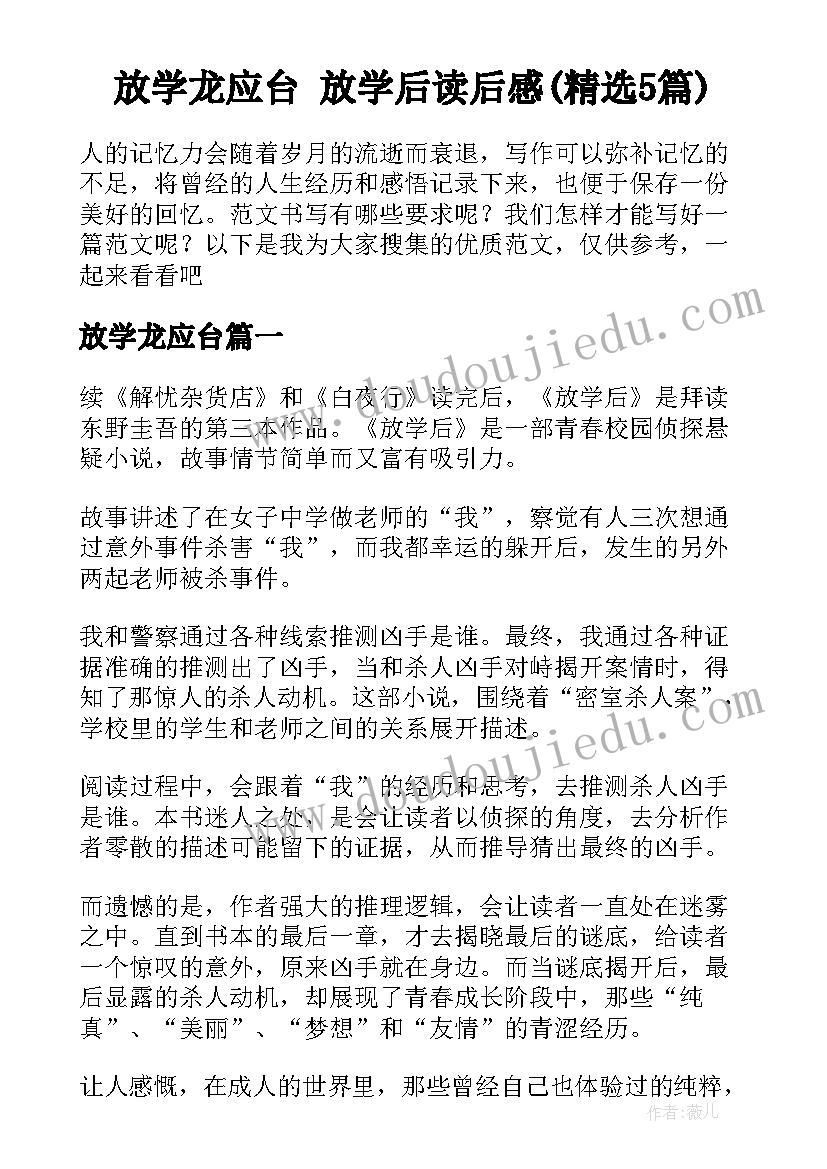 放学龙应台 放学后读后感(精选5篇)