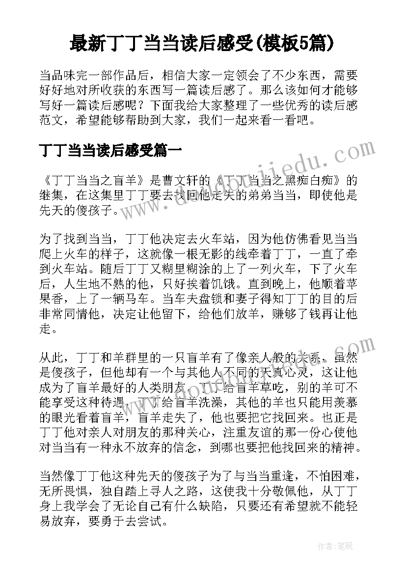 最新丁丁当当读后感受(模板5篇)