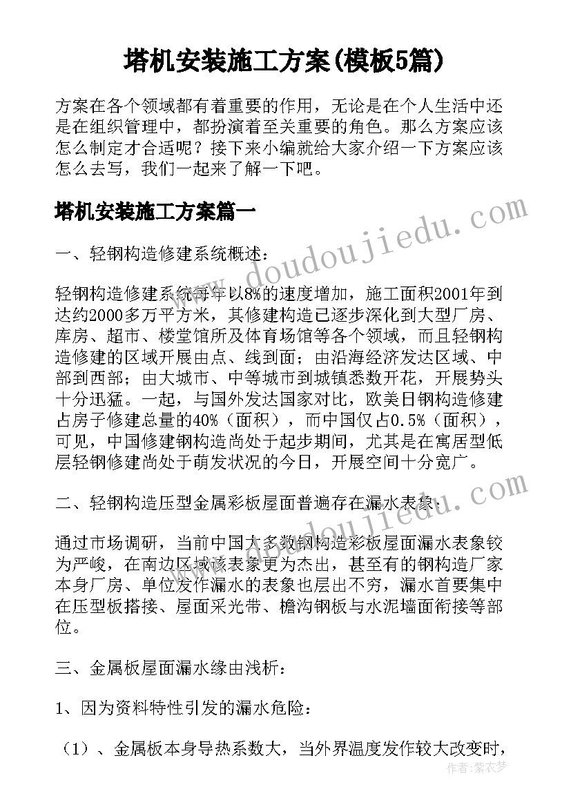 塔机安装施工方案(模板5篇)