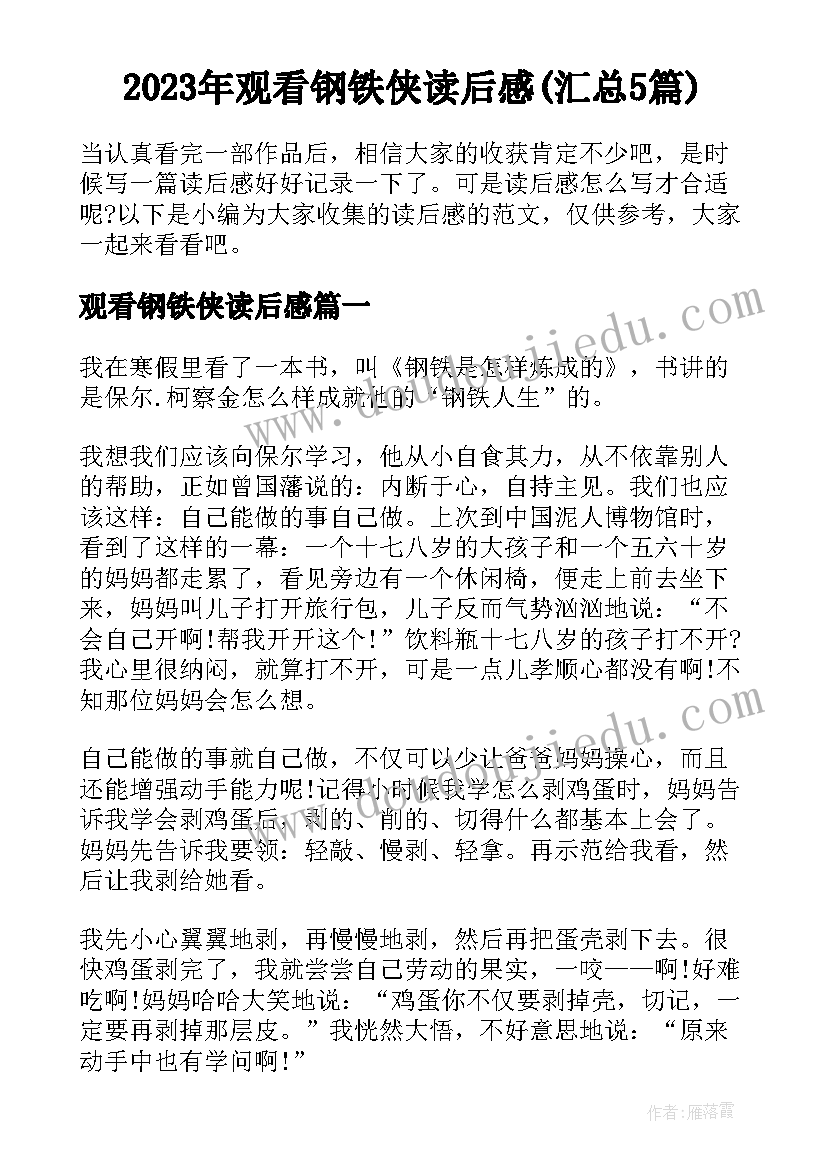 2023年观看钢铁侠读后感(汇总5篇)