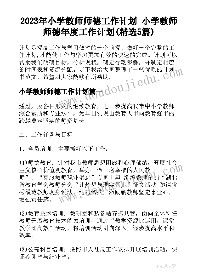 2023年小学教师师德工作计划 小学教师师德年度工作计划(精选5篇)