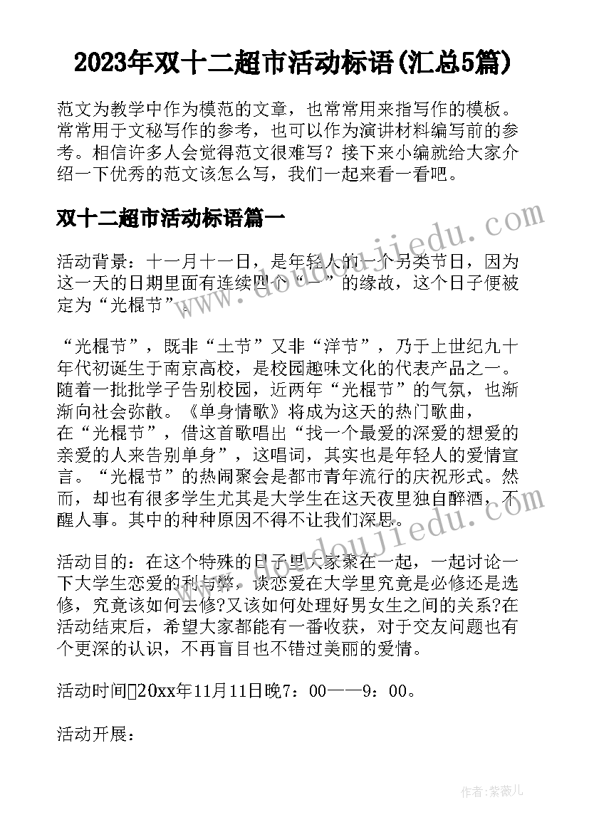 2023年双十二超市活动标语(汇总5篇)