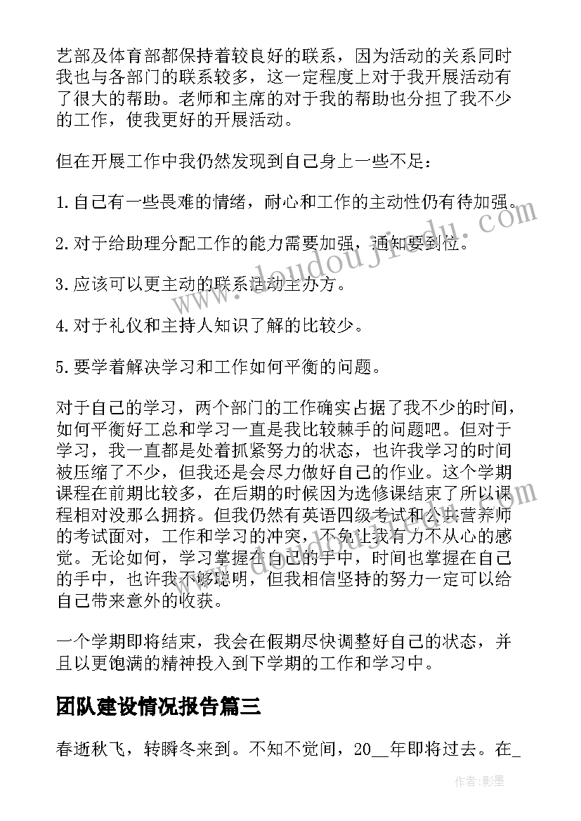 团队建设情况报告(汇总8篇)