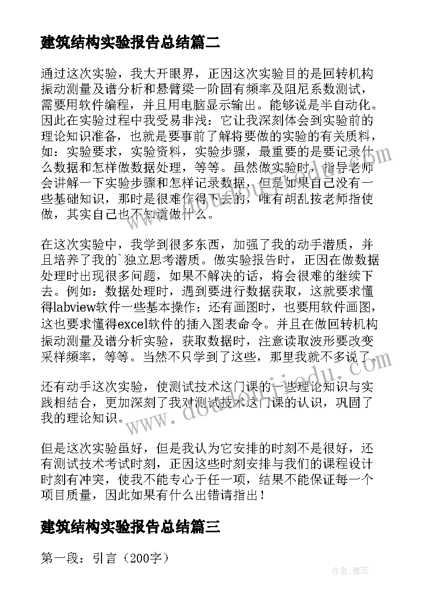 2023年建筑结构实验报告总结 万能实验心得体会(模板5篇)